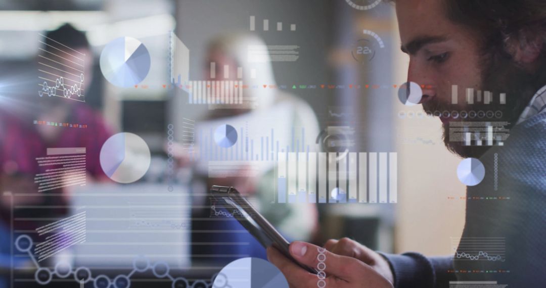 Innovative Team Analyzing Digital Financial Data Graphics in Modern Office