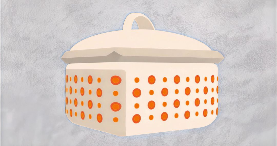 Cream Ceramic Lidded Rectangular Casserole with Orange Dot Pattern on Neutral Backdrop