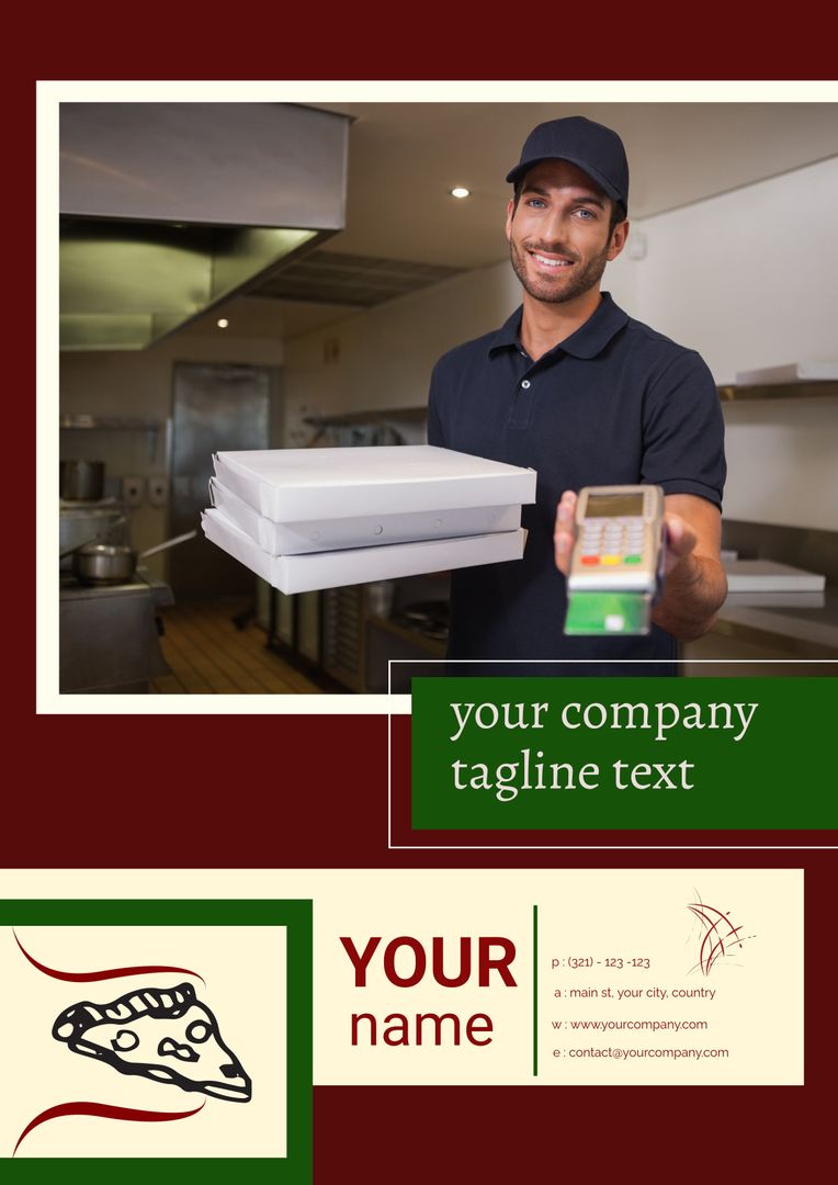 Pizza Delivery Service Professional with POS Machine in Restaurant