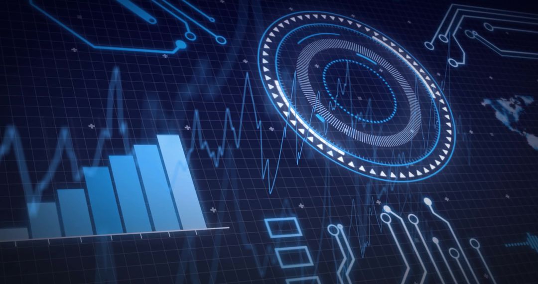 Futuristic Digital Interface with Charts and HUD Elements