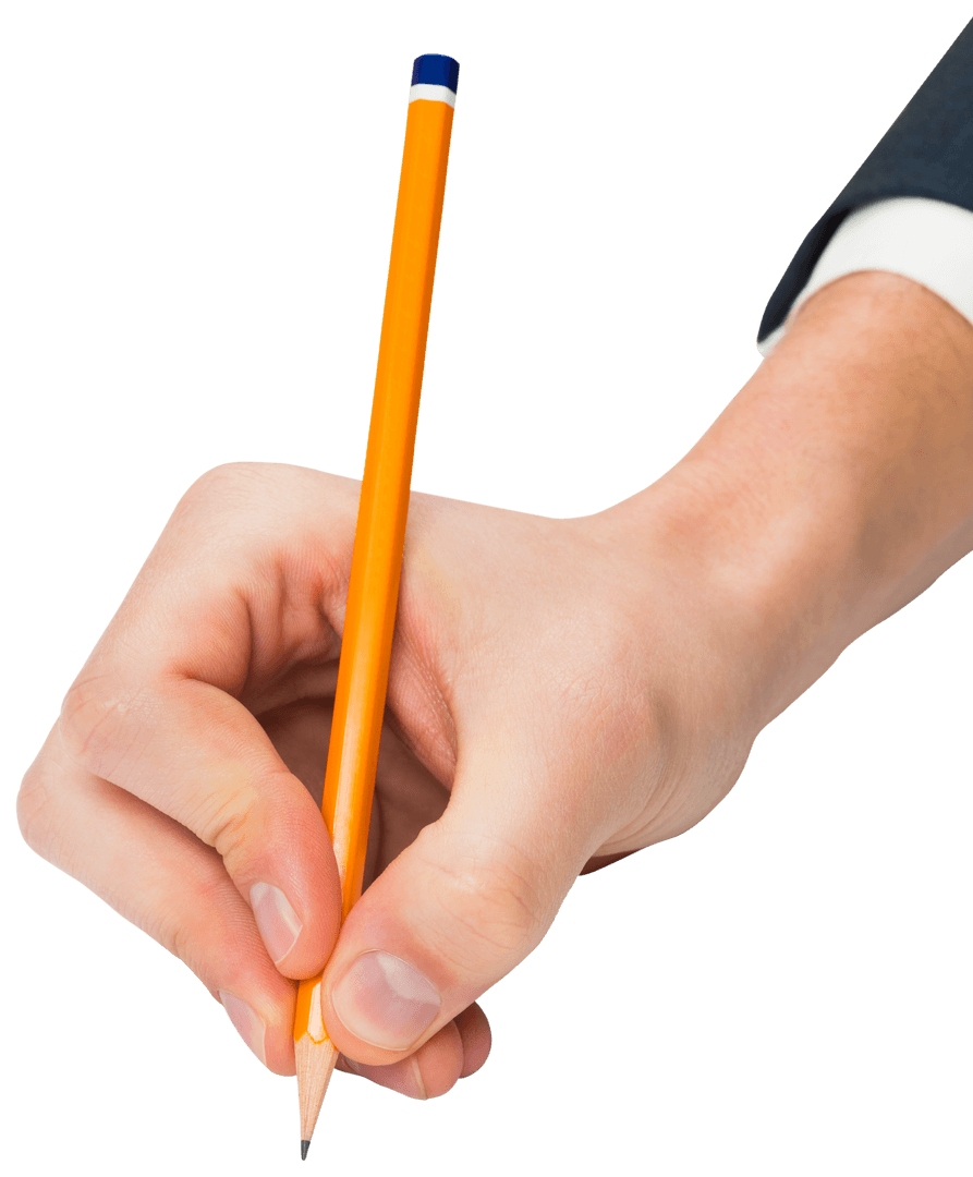 Hand Holding Pencil Isolated on Transparent Background