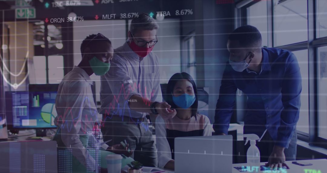 Diverse Colleagues Analyzing Stock Data in Office Environment