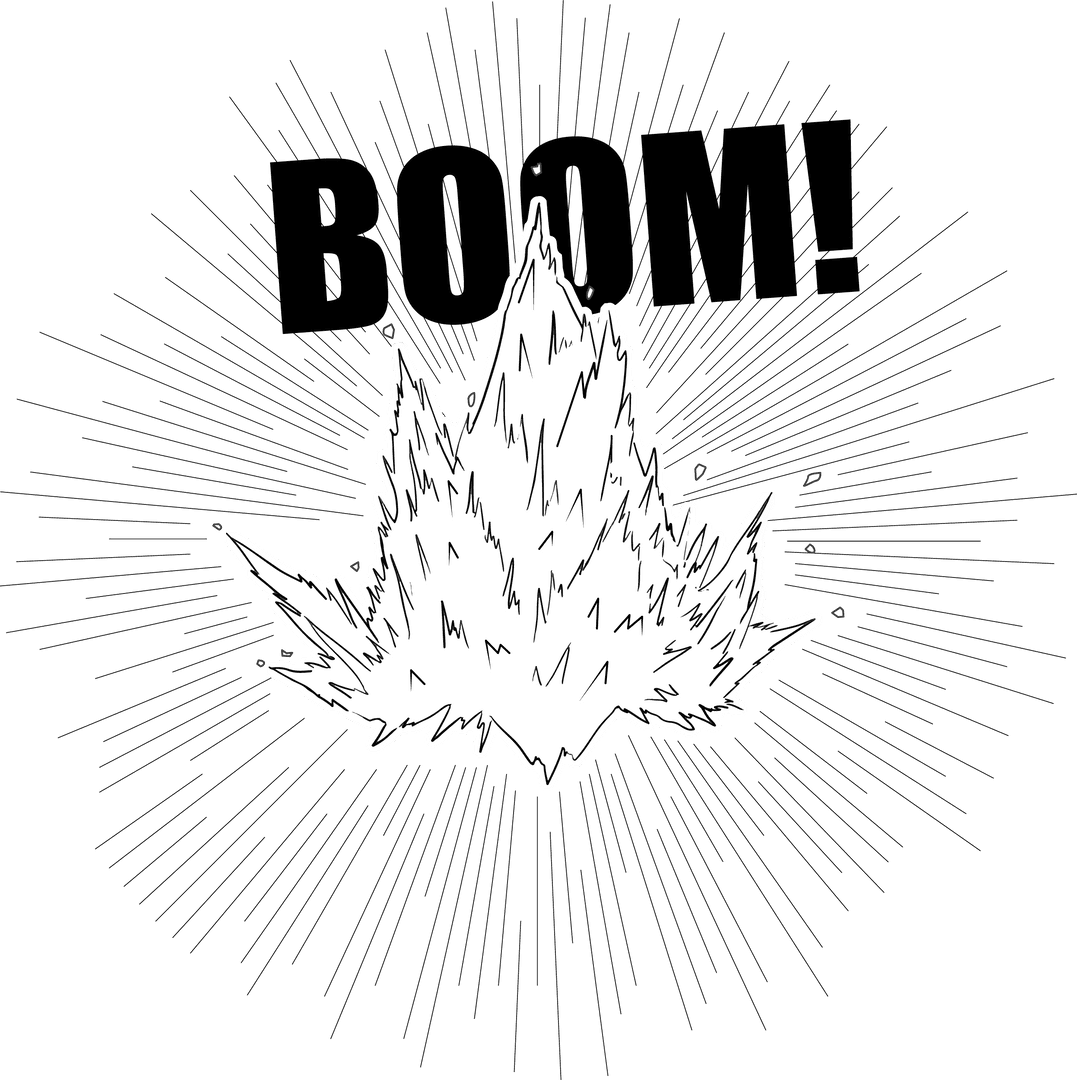 Comic-style Explosion with BOOM Text on Transparent Background