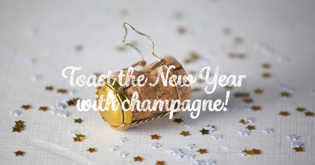Champagne Cork and Twinkling Confetti Celebrating New Year Festivities - Download Free Stock Templates Pikwizard.com