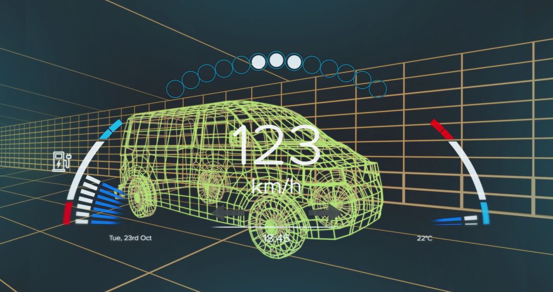 Futuristic Vehicle Wireframe in Digital Interface Display
