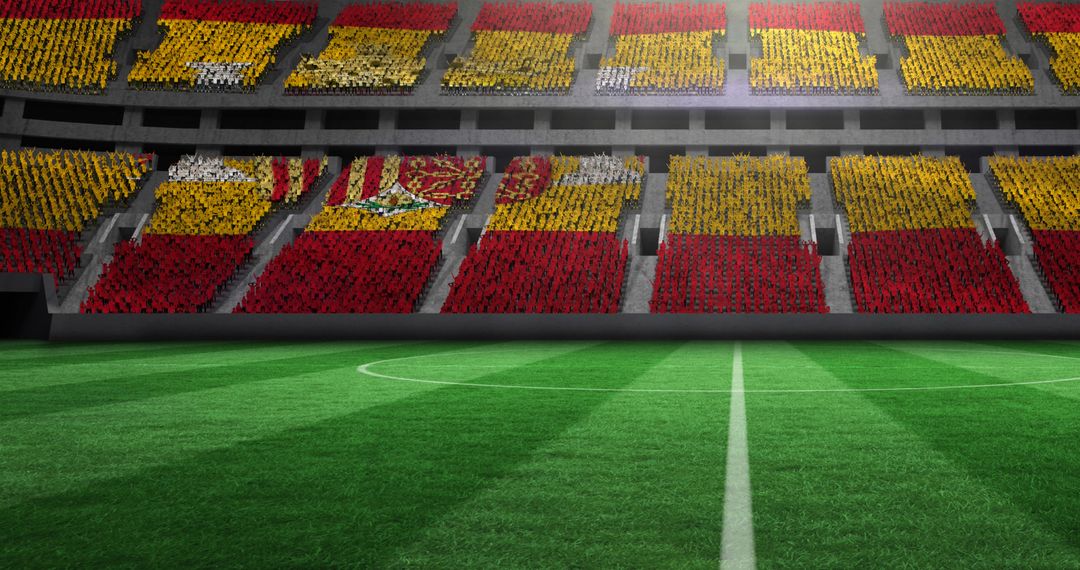 Spanish Flag Displayed with Confetti in Rows of Stadium Seats