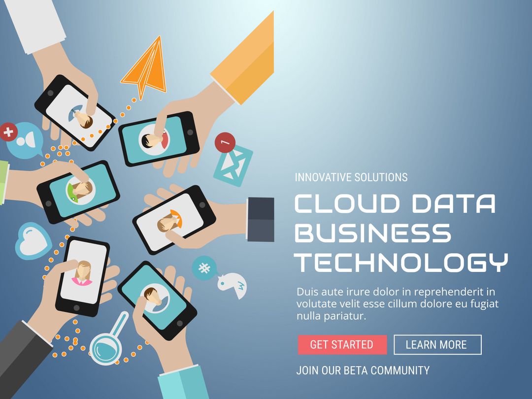 Hands Holding Smartphones Depicting Cloud Data Business Technology Integration - Download Free Stock Templates Pikwizard.com