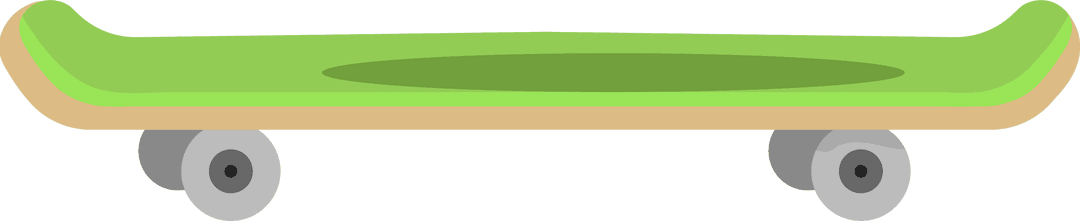 Flat Design Skateboard with Green Deck on Transparent Background