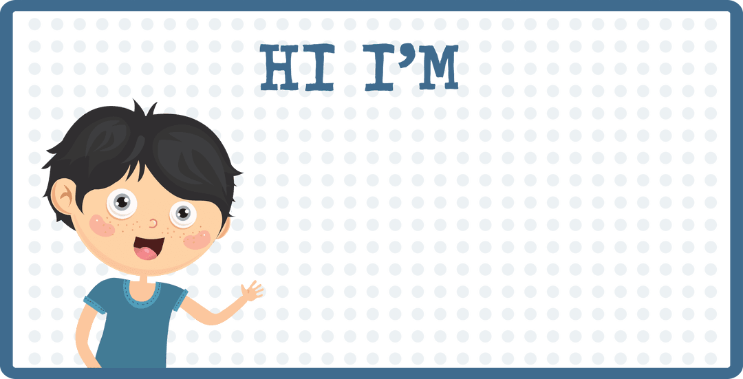 Cartoon Character with Text: Hi I Am on Transparent Background