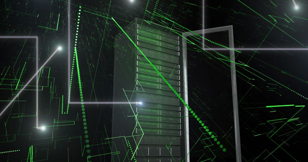 Futuristic Data Center with Digital Light Trails
