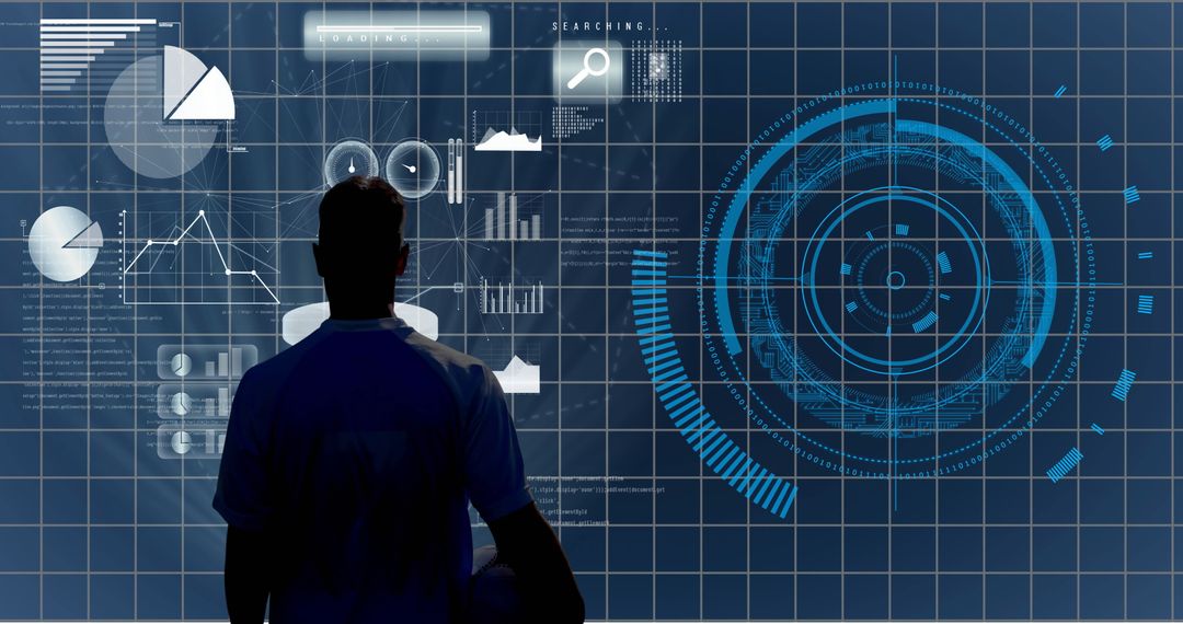 Athlete Analyzing Futuristic Sports Data Screen