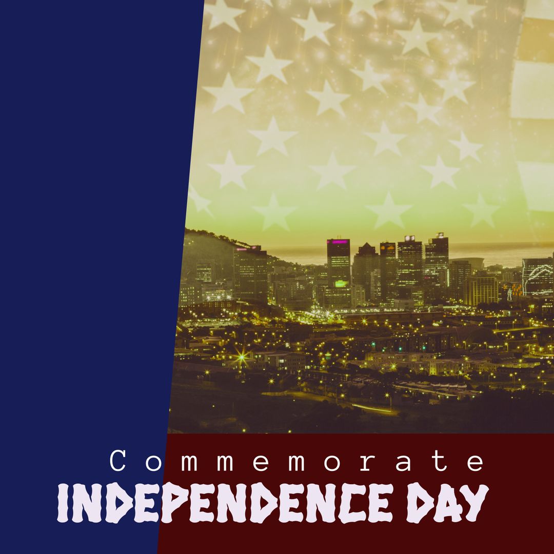 Independence Day Celebration Design with Illuminated Cityscape