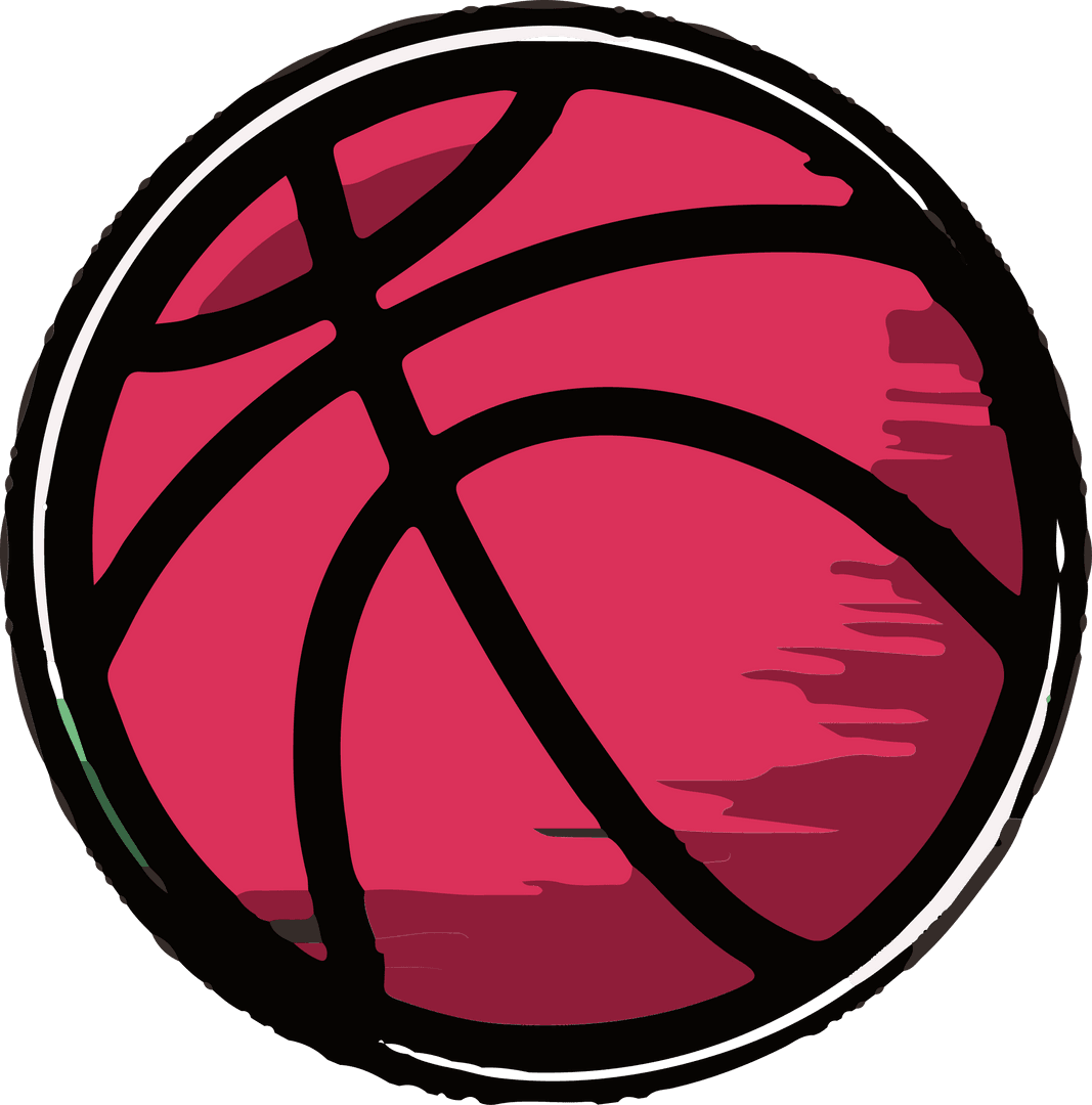 Stylized Red Basketball with Brush Texture on Transparent Background
