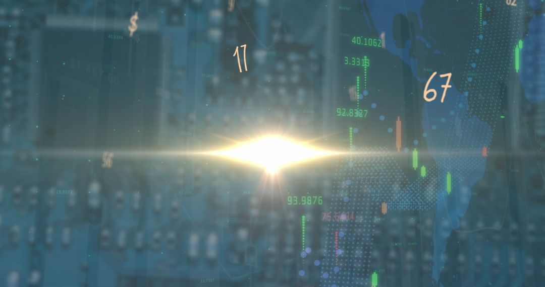 Futuristic Digital Finance Analytics Visual with Candlesticks and World Map
