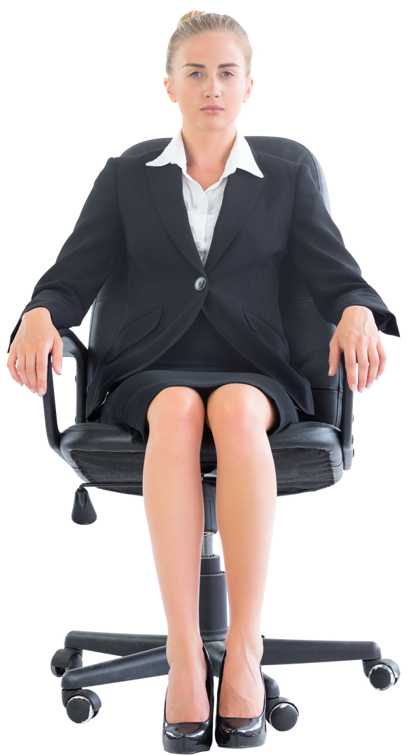 Transparent blonde businesswoman sitting on an office swivel chair - Download Free Stock Images Pikwizard.com