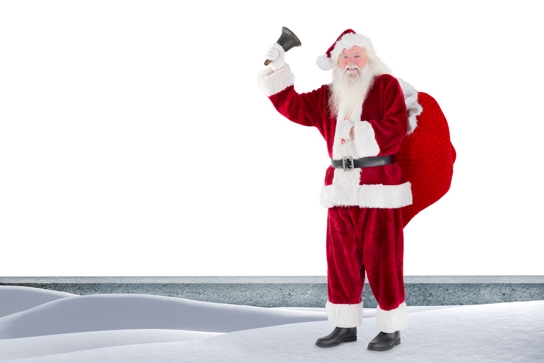 Transparent Santa Claus Bell Ringing Holding Gift Bag Smiling Winter Background - Download Free Stock Images Pikwizard.com