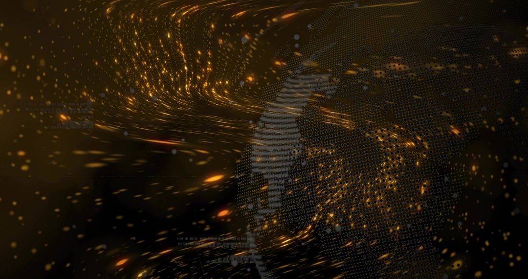 Rotating Digital Globe Streaming Golden Particles Over Futuristic Data Mesh