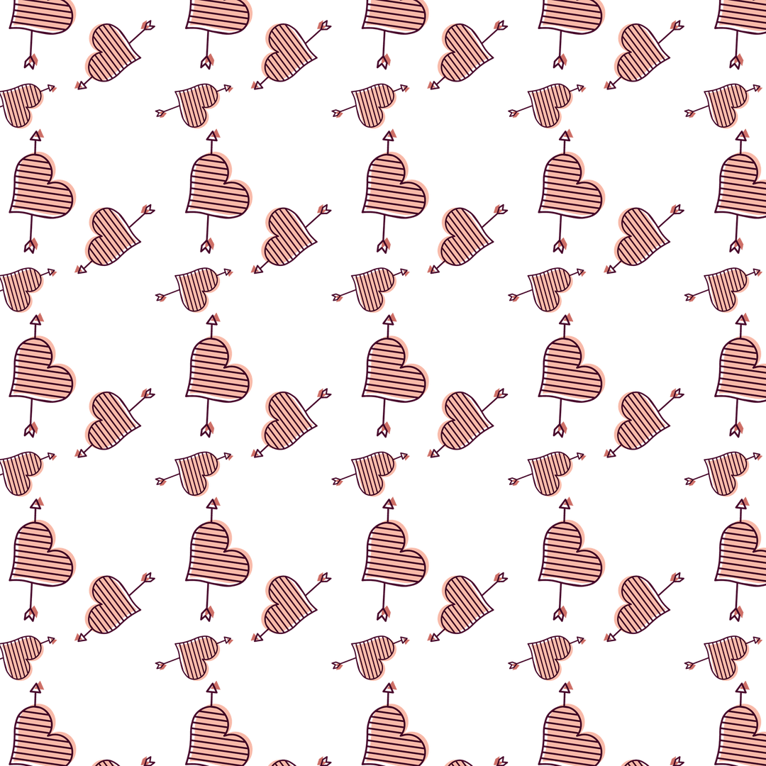 Seamless Striped Red Hearts Pattern on Transparent Background