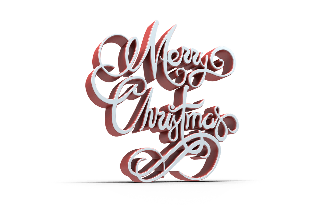 Transparent 3D Merry Christmas Text Design in White and Red
