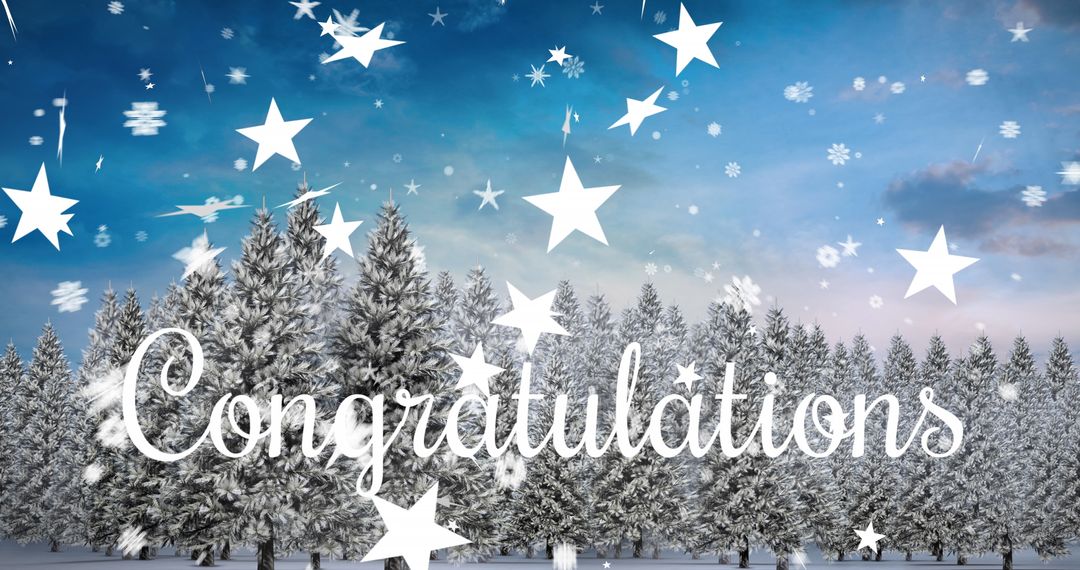Congratulations Text Amid Winter Forest Scene with Falling Stars