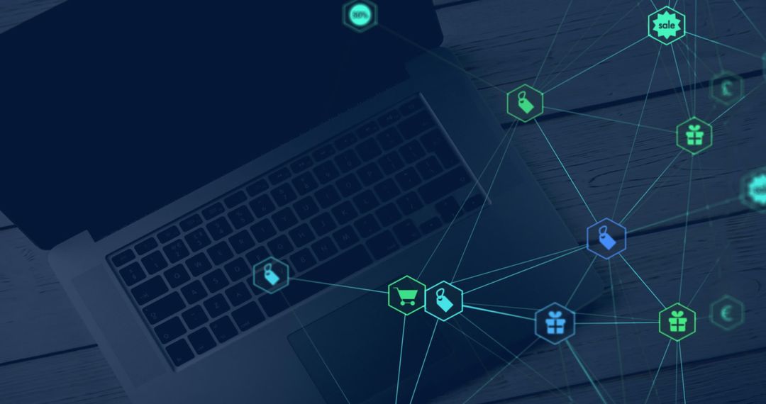 Digital Networking Icons on Laptop for Technology Concepts