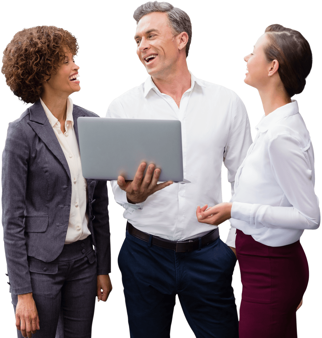 Transparent Business Team Collaborating on Laptop Project