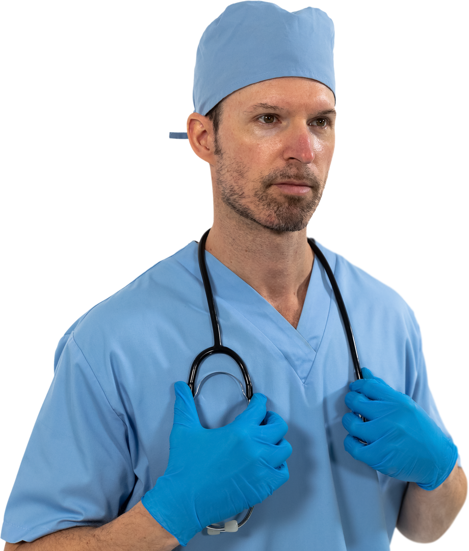 Transparent Mid Section Health Worker in Scrubs and Gloves Holding Stethoscope - Download Free Stock Images Pikwizard.com