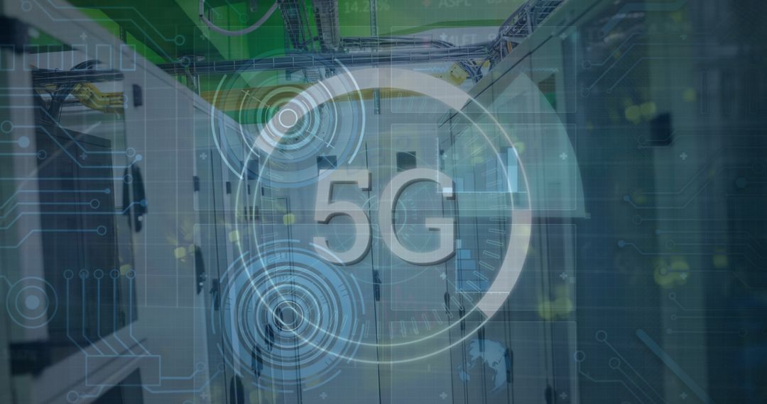 5G Technology Overlaying Server Room with Digital Elements