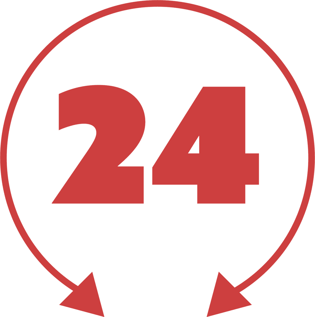 Red 24 Icon with Arrow on Transparent Background Illustration