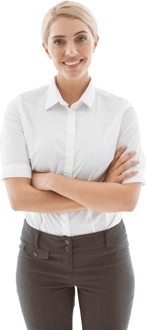Transparent Smiling Businesswoman Arms Crossed