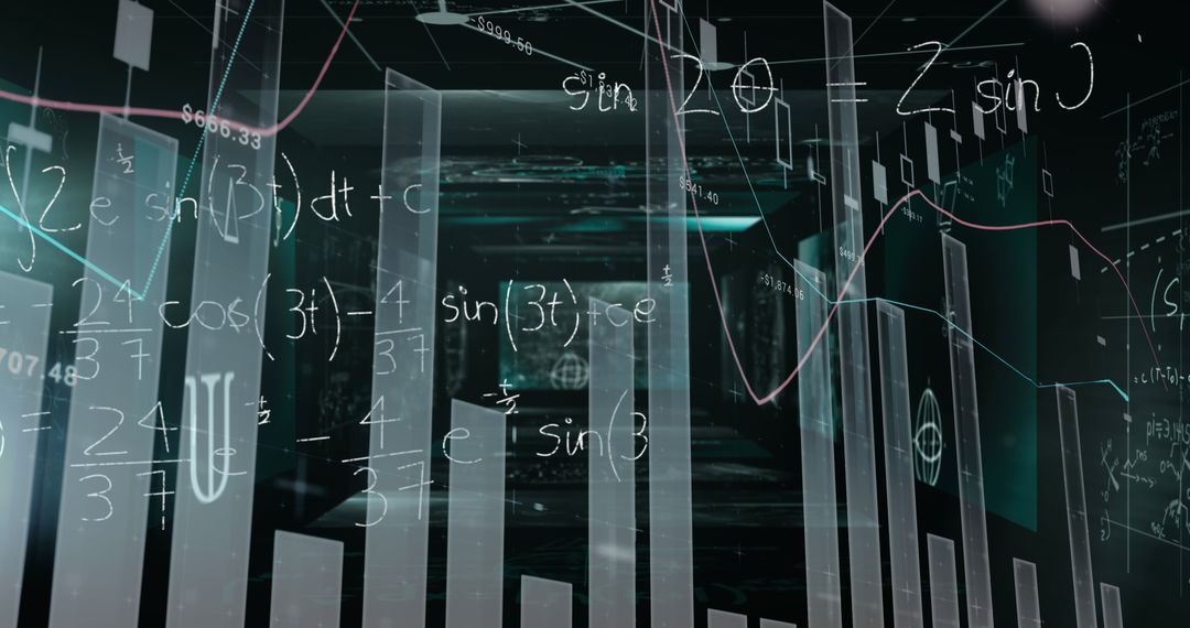Abstract Mathematical Formulas on Digital Dark Panel