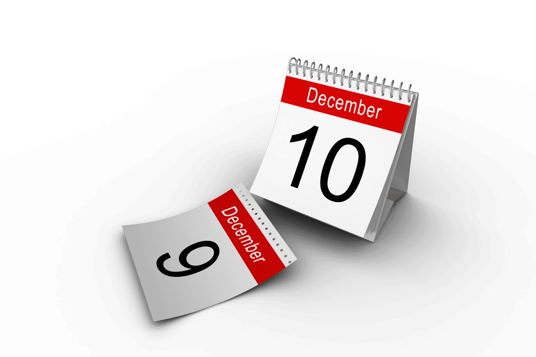 Transparent Desk Calendar Showing December Tenth Date