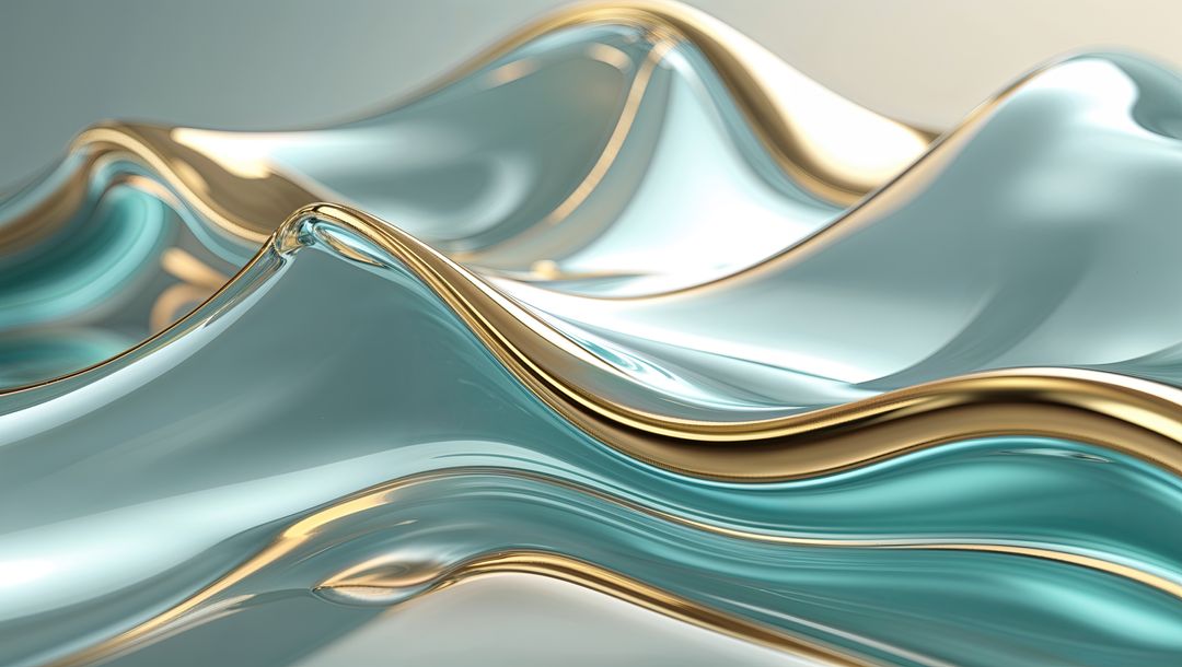 Swirling Turquoise and Gold Abstract Design Reflecting Light