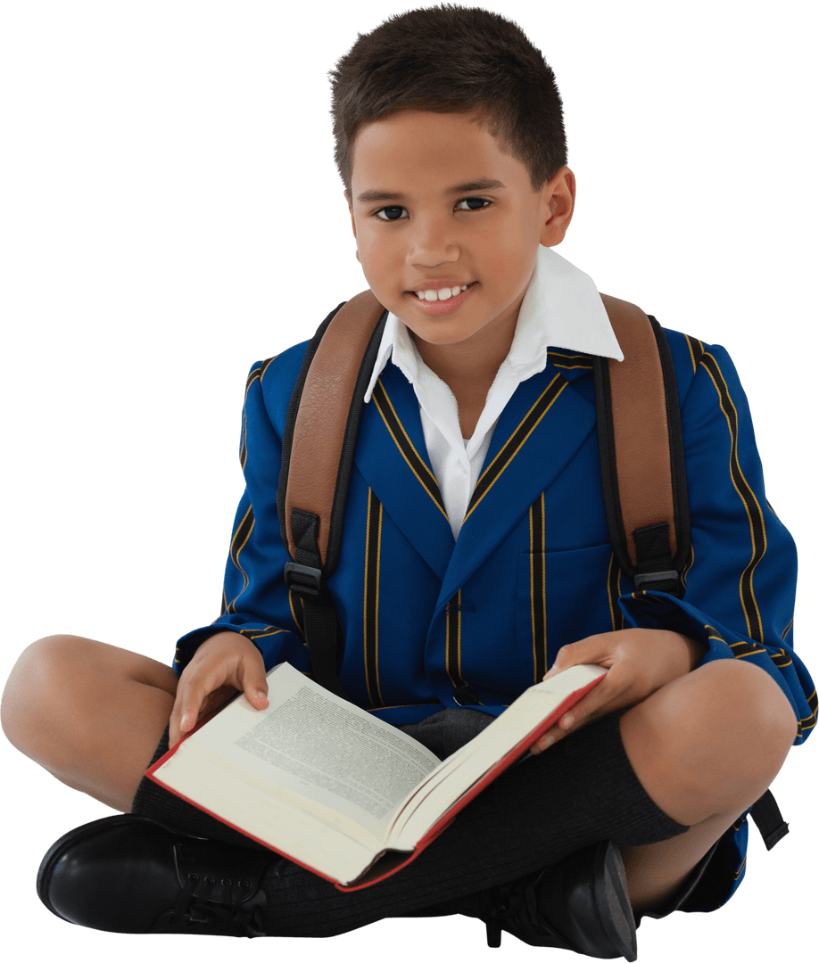 Transparent Schoolboy in Uniform Reading Book with Backpack