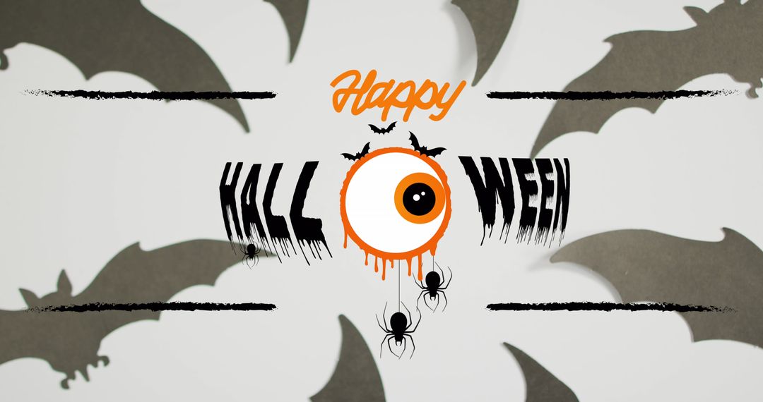 Happy Halloween Banner with Spooky Eye, Bats, and Spiders - Free Images, Stock Photos and Pictures on Pikwizard.com