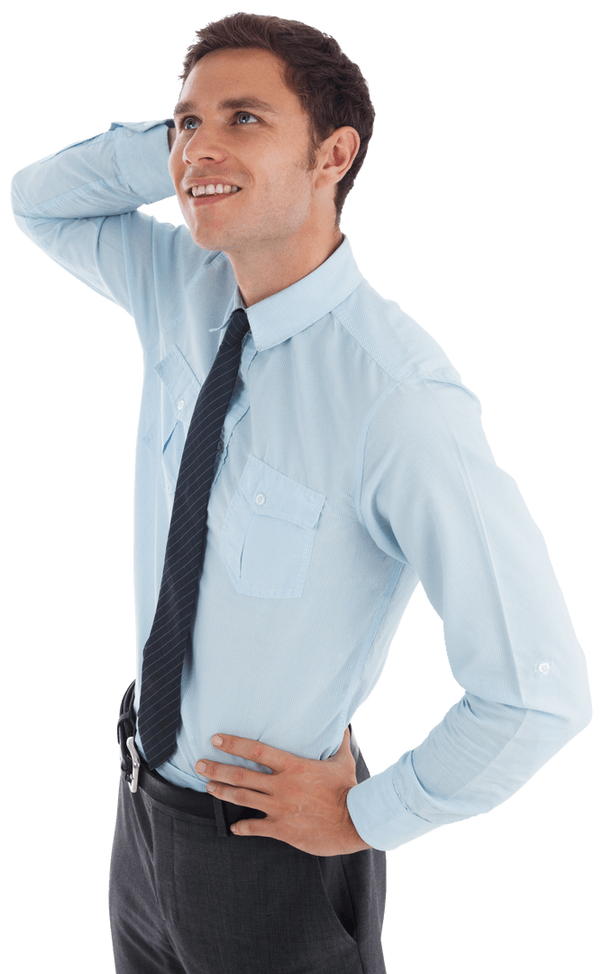 Caucasian Businessman Thinking Confidently on Transparent Background