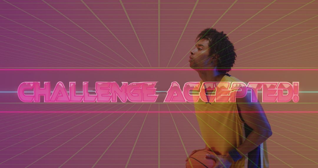 Retro Neon Challenge Accepted with Basketball Player