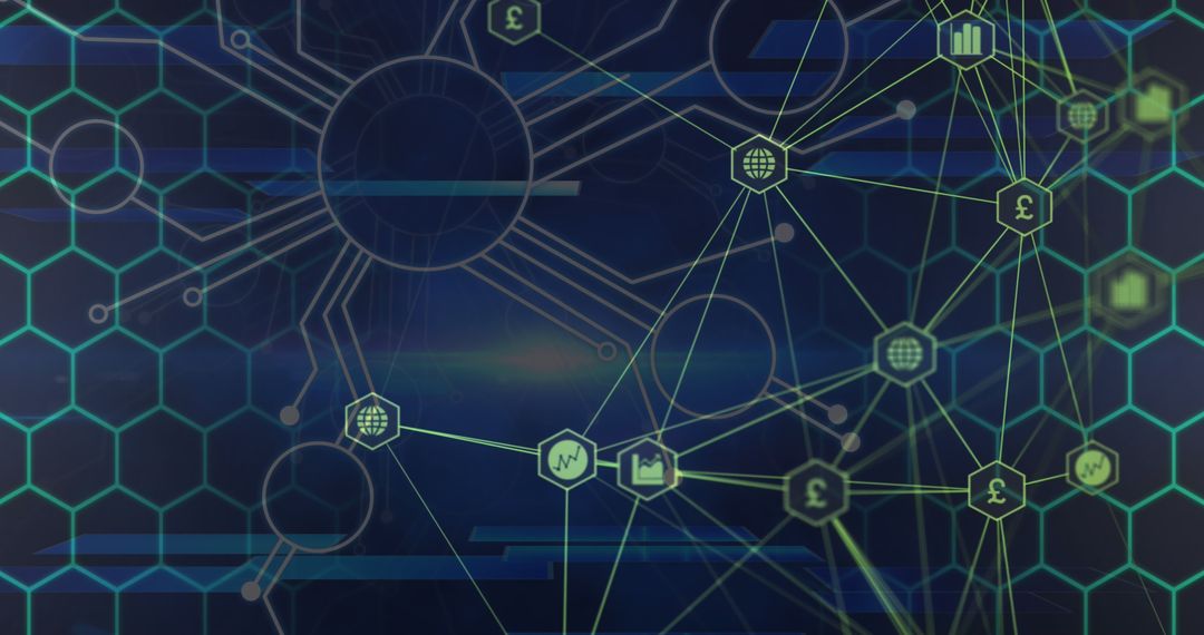 Abstract Digital Network Connections Over Dark Backdrop