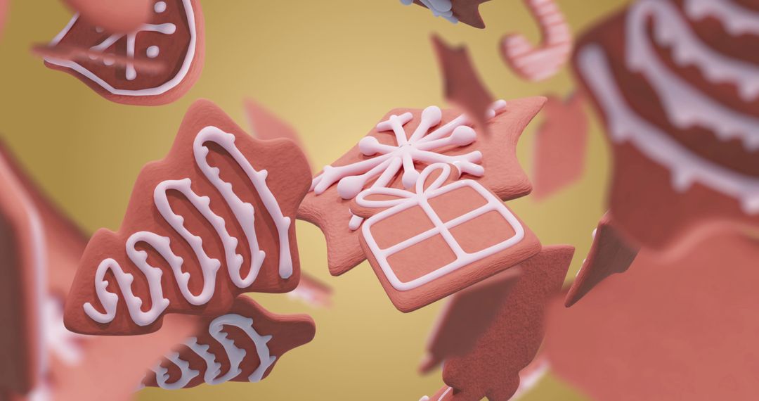 Gingerbread Cookies Falling on Orange Background