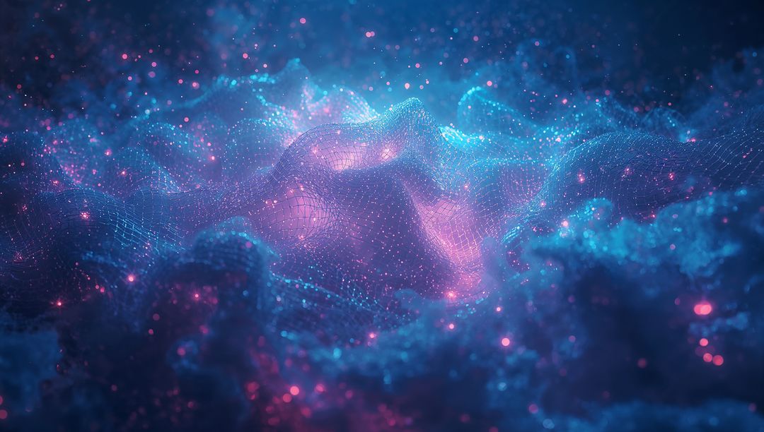 Futuristic Undulating Wireframe Mesh with Floating Orbs