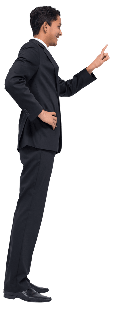 Transparent Biracial Businessman Touching Virtual Screen