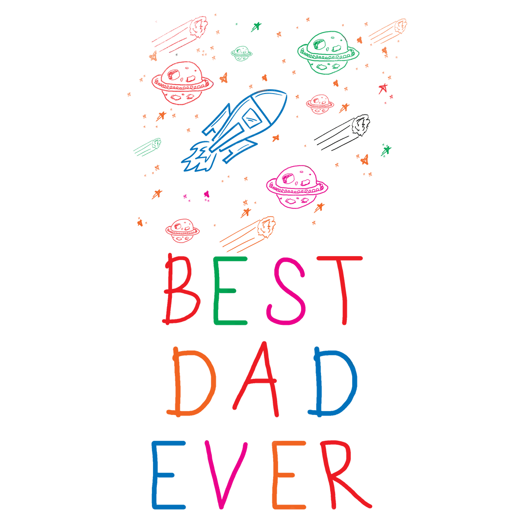 Best Dad Ever Text with Space Elements on Transparent Background