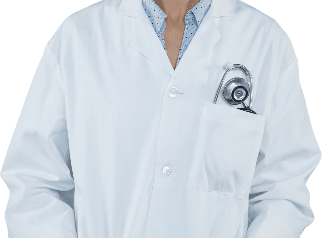 Portrait of Transparent Doctor in White Coat with Stethoscope