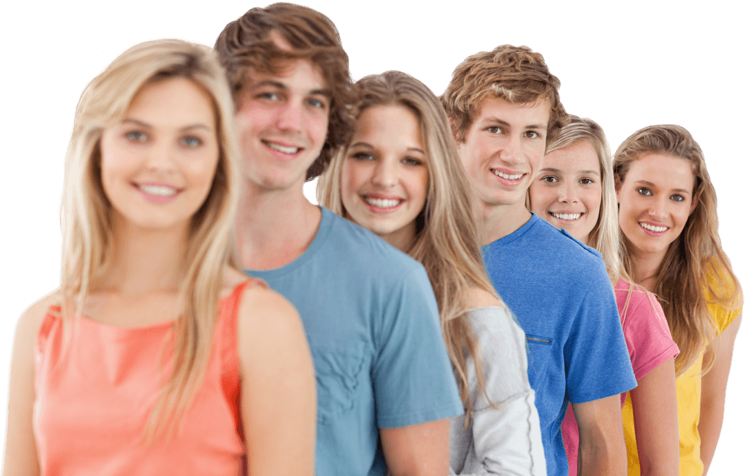Cheerful Transparent Group of Diverse Young Adults Standing in Line
