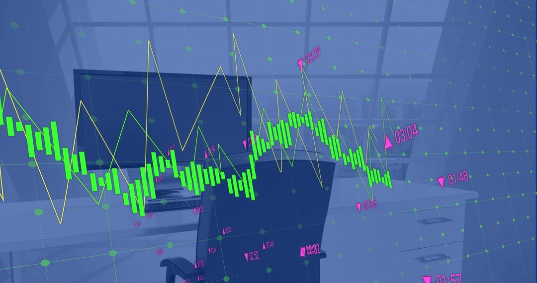 Financial Data Flowing Over Office Desk Workspace