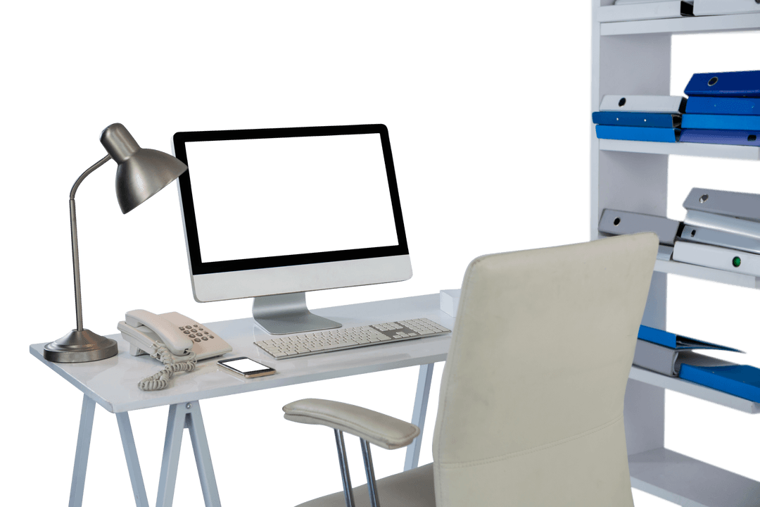 Modern Office Desk with Computer and Transparent Background