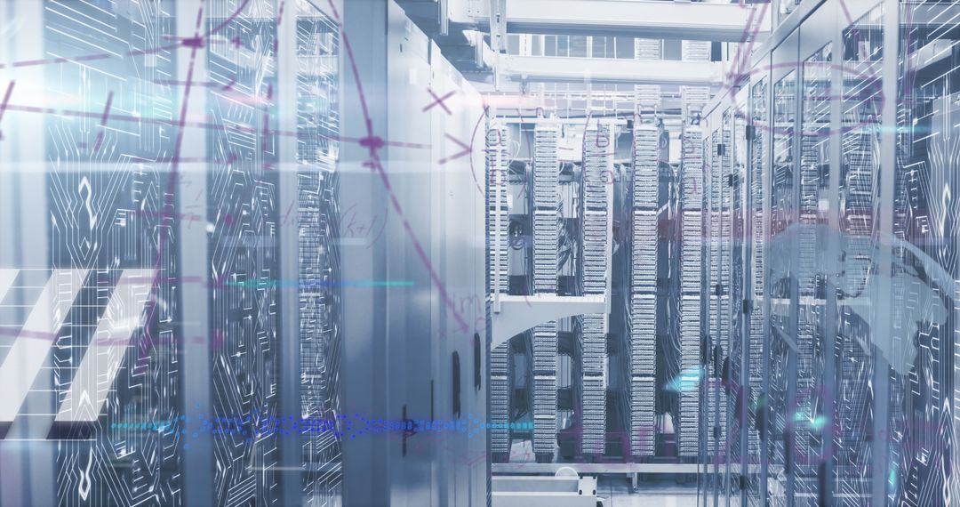 Global Data Network with High-Tech Server Room and Digital Connections