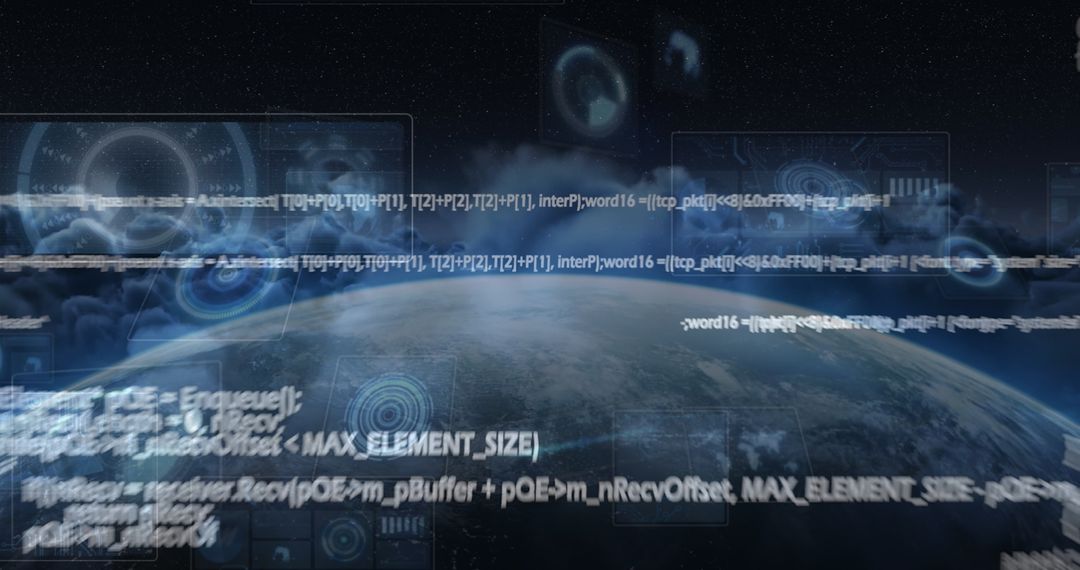 Global Digital Data Processing Overlaying Earth and Clouds