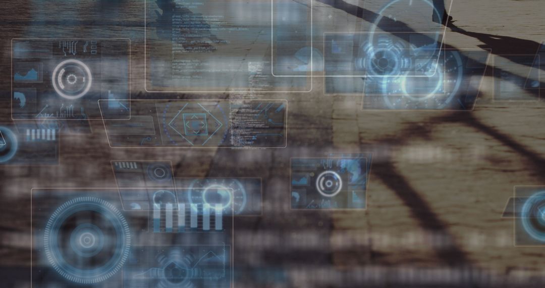 Abstract Digital Interface Overlaying People Walking on Street