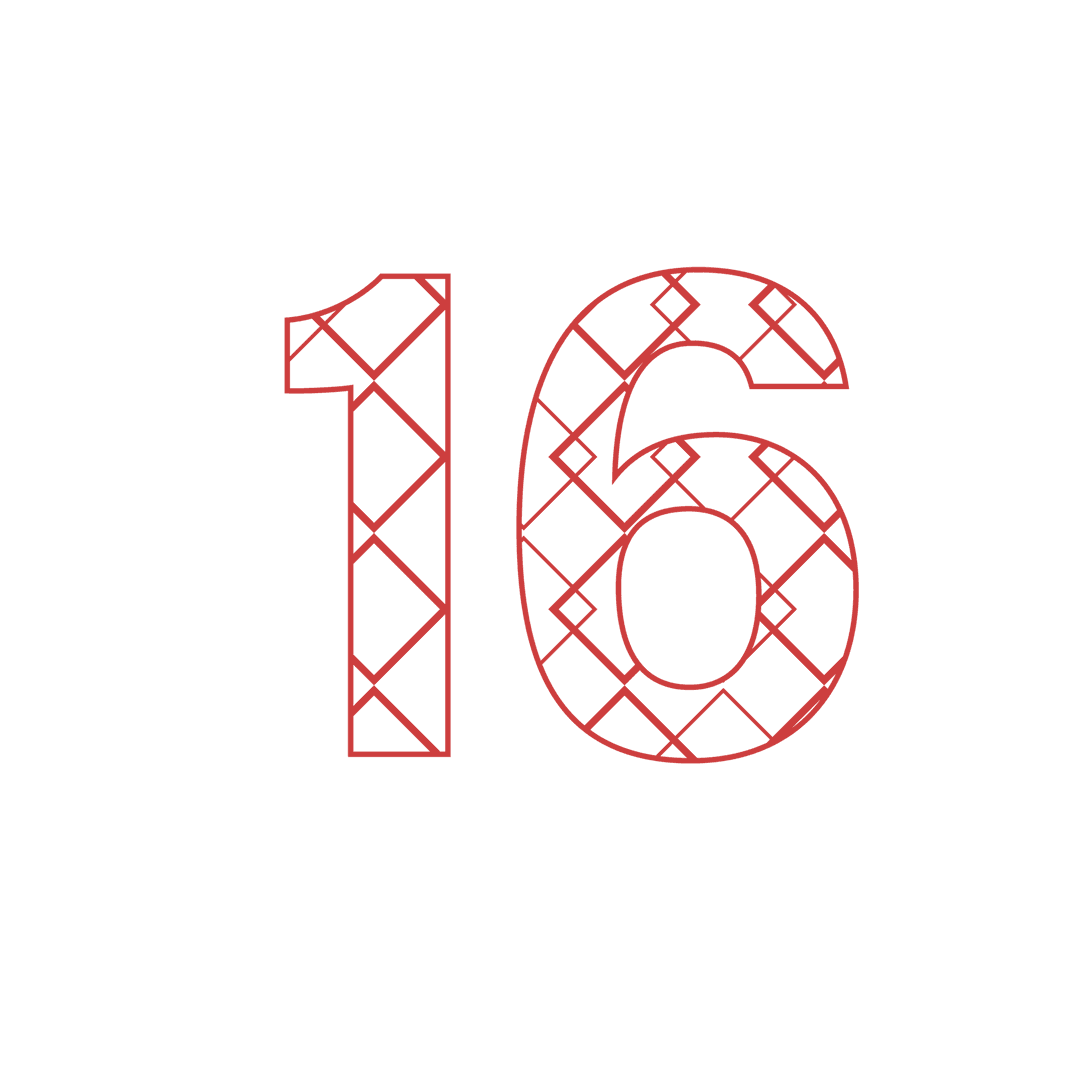 Decorative Red Number 16 with Pattern on Transparent Background